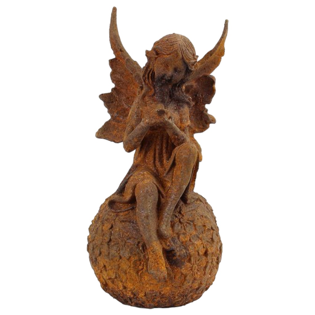 [LA-87819] Figur Gusseisen Fee sitzend auf Kugel