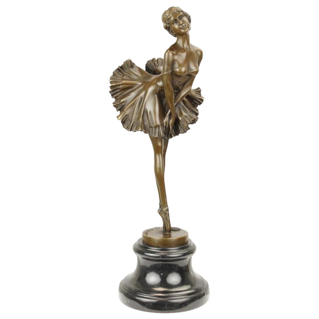 [LA-88439] Bronzeskulptur Bronzefigur Dame im Kleid