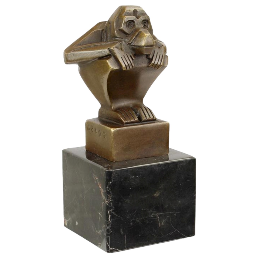 [LA-88440] Bronzeskulptur Bronzefigur Hockender Affe