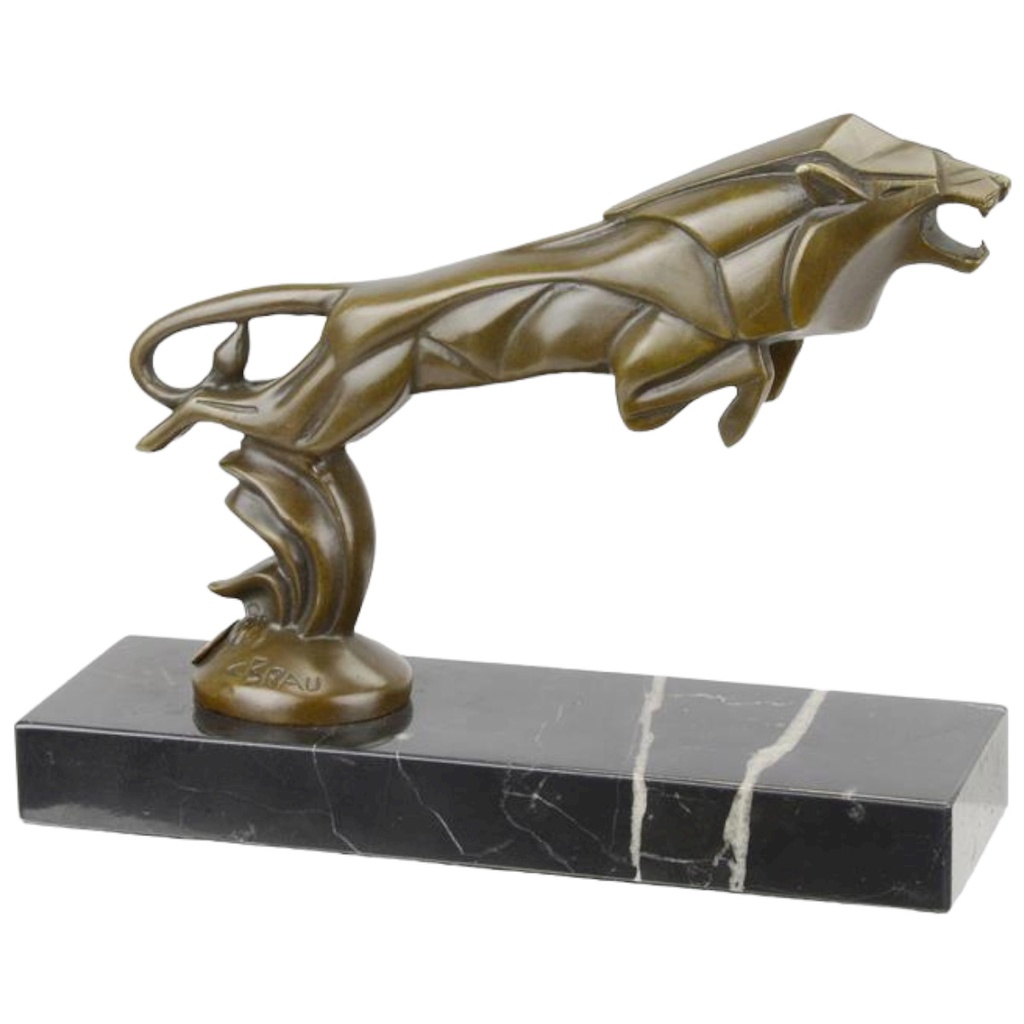 [LA-88442] Bronzeskulptur Bronzefigur Kühlerfigur Bronze springender Löwe