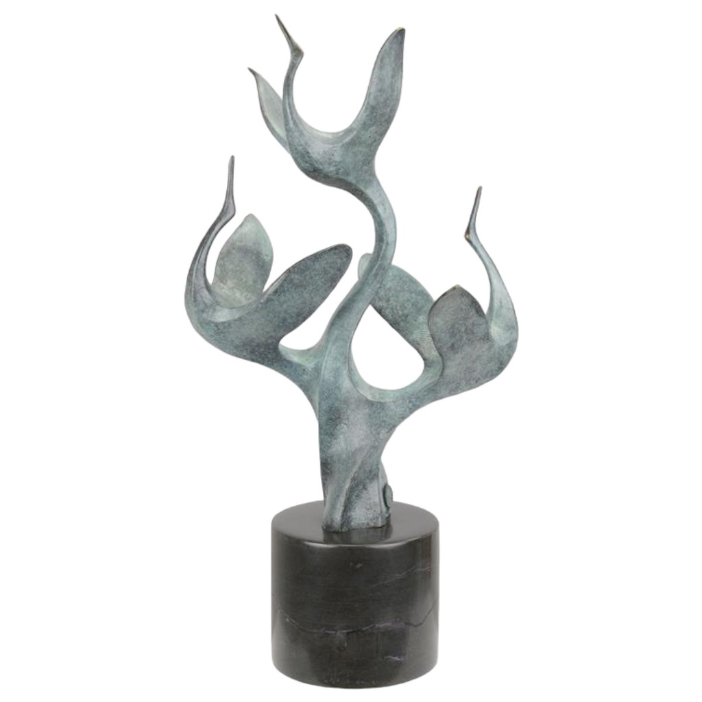 [LA-88451] Bronzeskulptur Bronzefigur Modernistisch Kranichgruppe