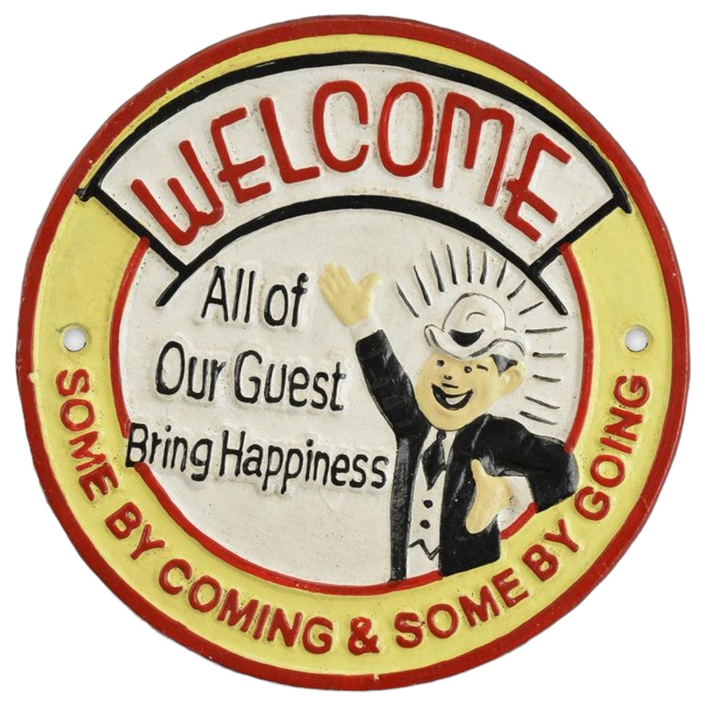 [LA-97221] Wandschild Wandplakette Gusseisen All Of Our Guests Bring Happiness