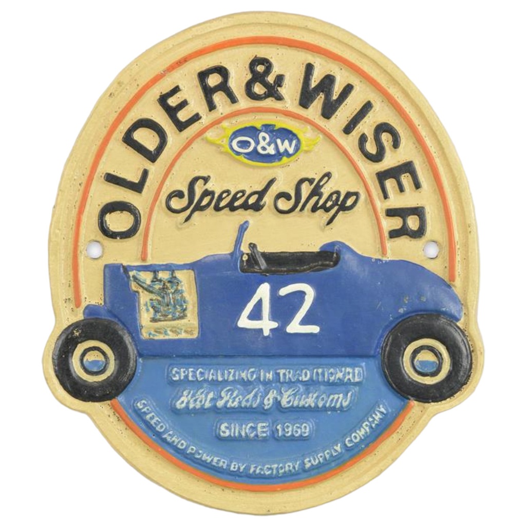 [LA-97222] Wandschild Wandplakette Gusseisen Older & Wiser Speed Shop
