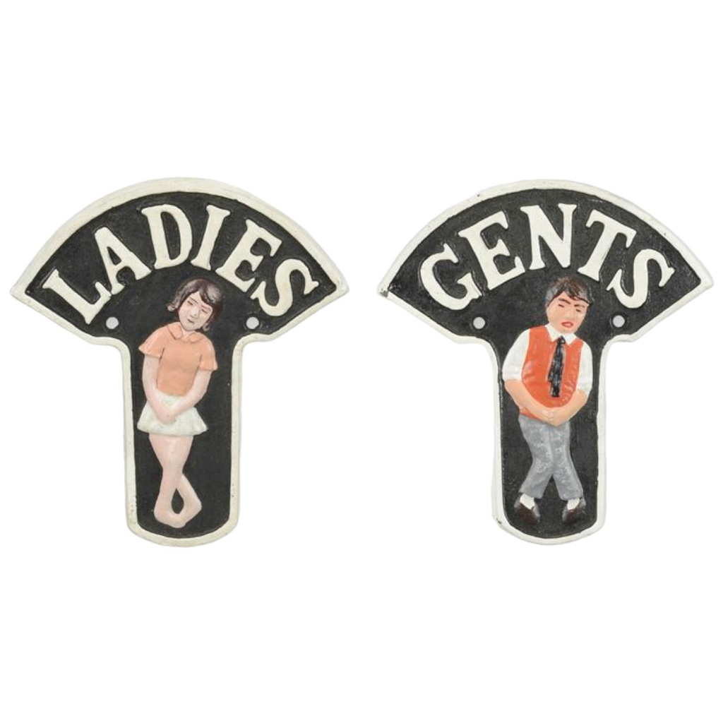 [LA-97225] Wandschilder Wandplaketten Gusseisen Ladies & Gents Toilet 2er Set