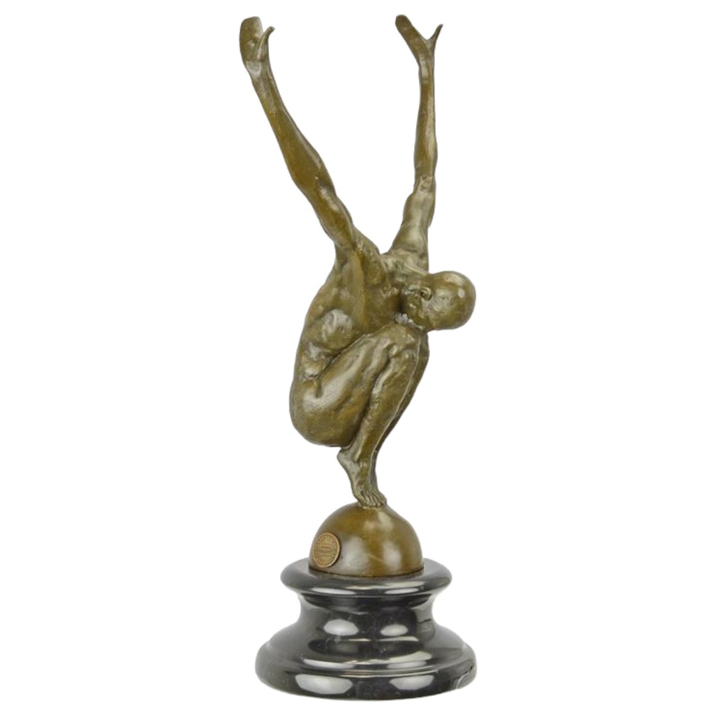 [LA-98461] Bronzeskulptur Bronzefigur Männlicher Akt in Sprungposition