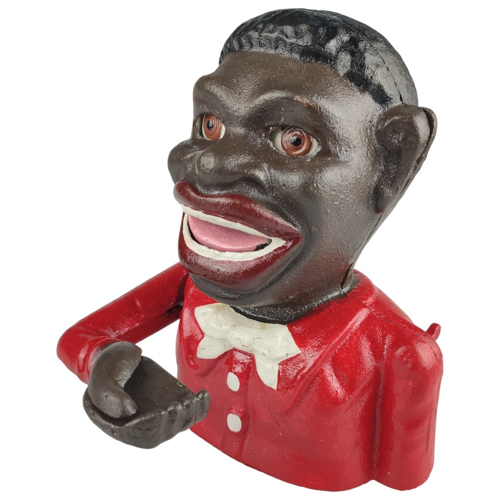 [LA-98491] Spardose Geldbank Skulptur Gusseisen Afrikaner Man mechanisch