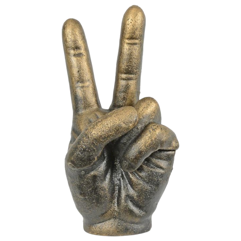 [LA-98498] Skulptur Gusseisen Peace-Zeichen Hand