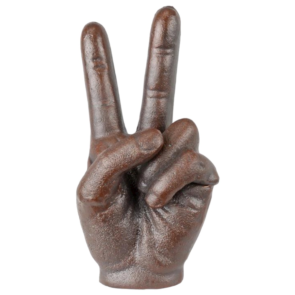 [LA-98499] Skulptur Gusseisen Peace-Zeichen Hand