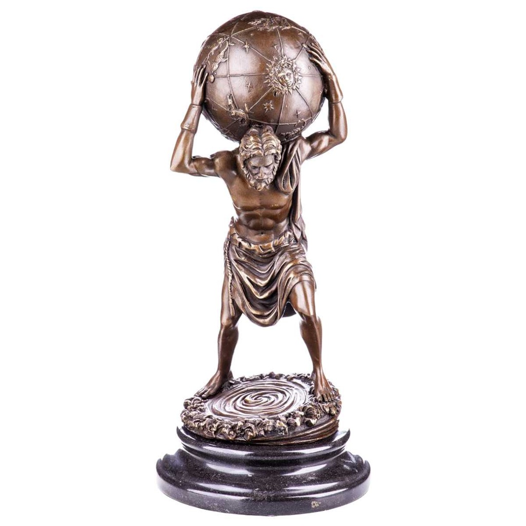 [LA-39353] Bronze Skulptur Figur Bronzeskulptur Bronzefigur Mann Atlas Weltkugel