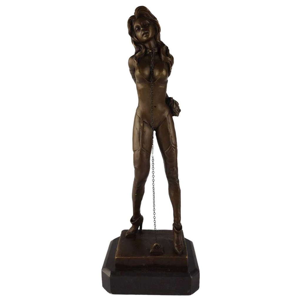 [LA-39361] Bronze Skulptur Figur Bronzeskulptur Bronzefigur Frau Gefesselt Kette Am Hals