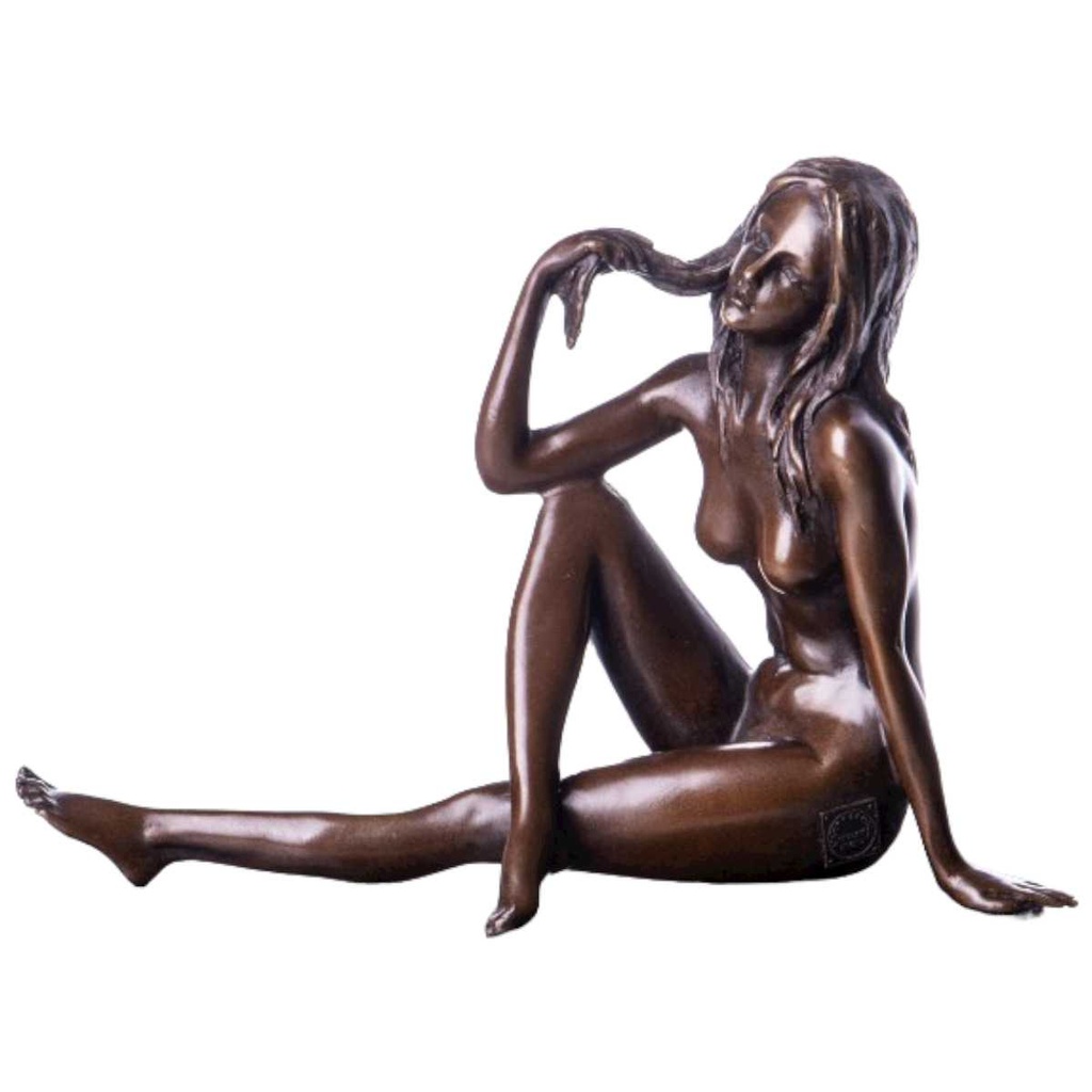 [LA-39385] Bronze Skulptur Figur Bronzeskulptur Bronzefigur Sitzende Frau Girl