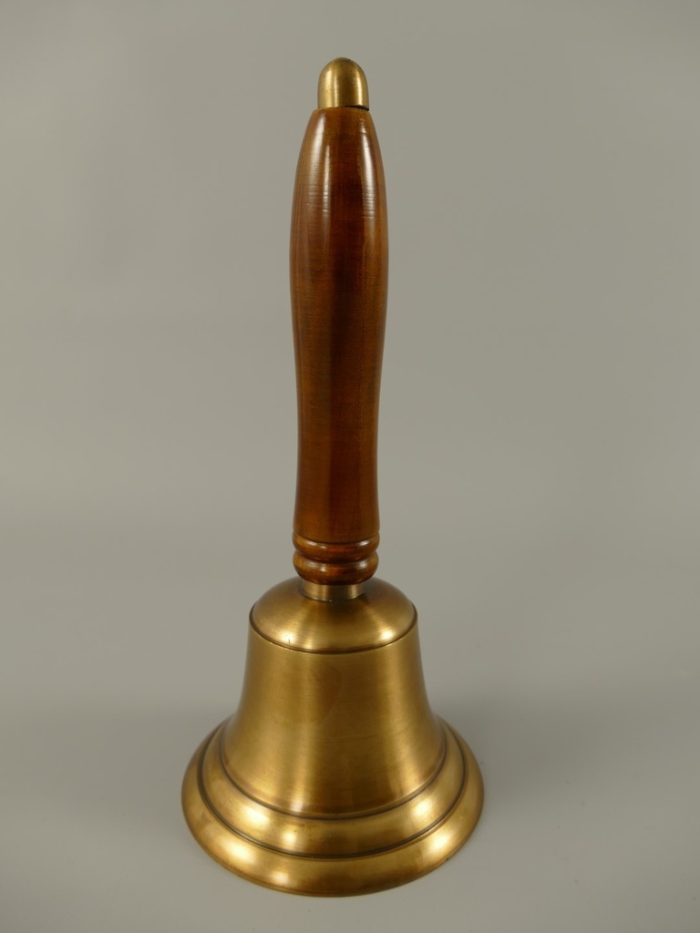[LA-39636] Schulglocke Messing Brüniert Holzgriff H 21x10 cm