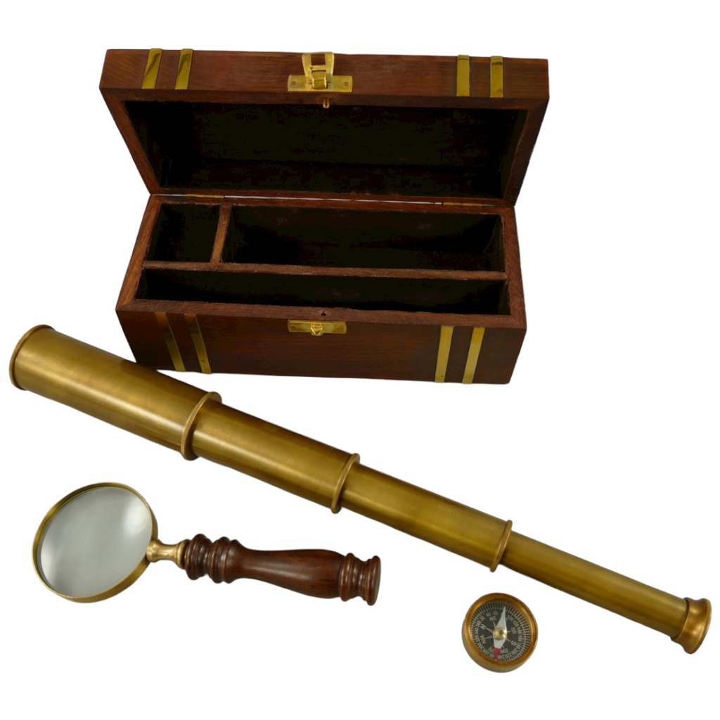 [LA-39788] Nautikset Messing Brüniert Holzdose L 22 cm
