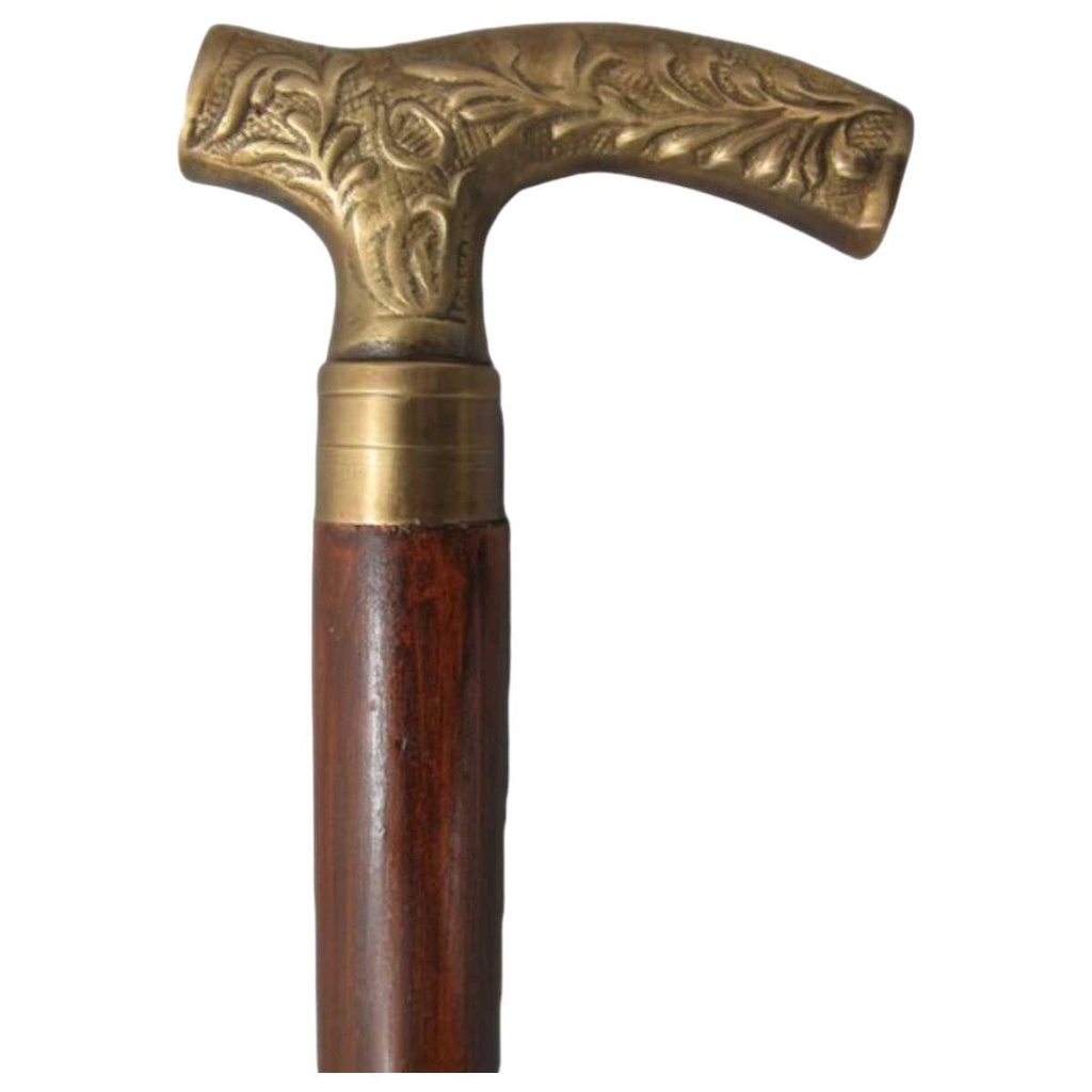 [LA-40049] Gehstock Wanderstock Spazierstock Flanierstock Holz Messing brüniert Baum