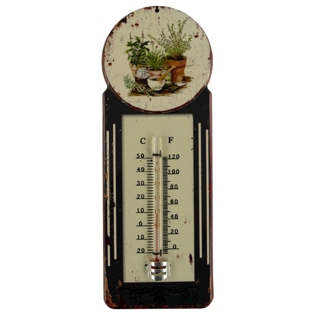 [LA-40078] Eisen Termometer Antik-Stil Blumen H 39x11 cm