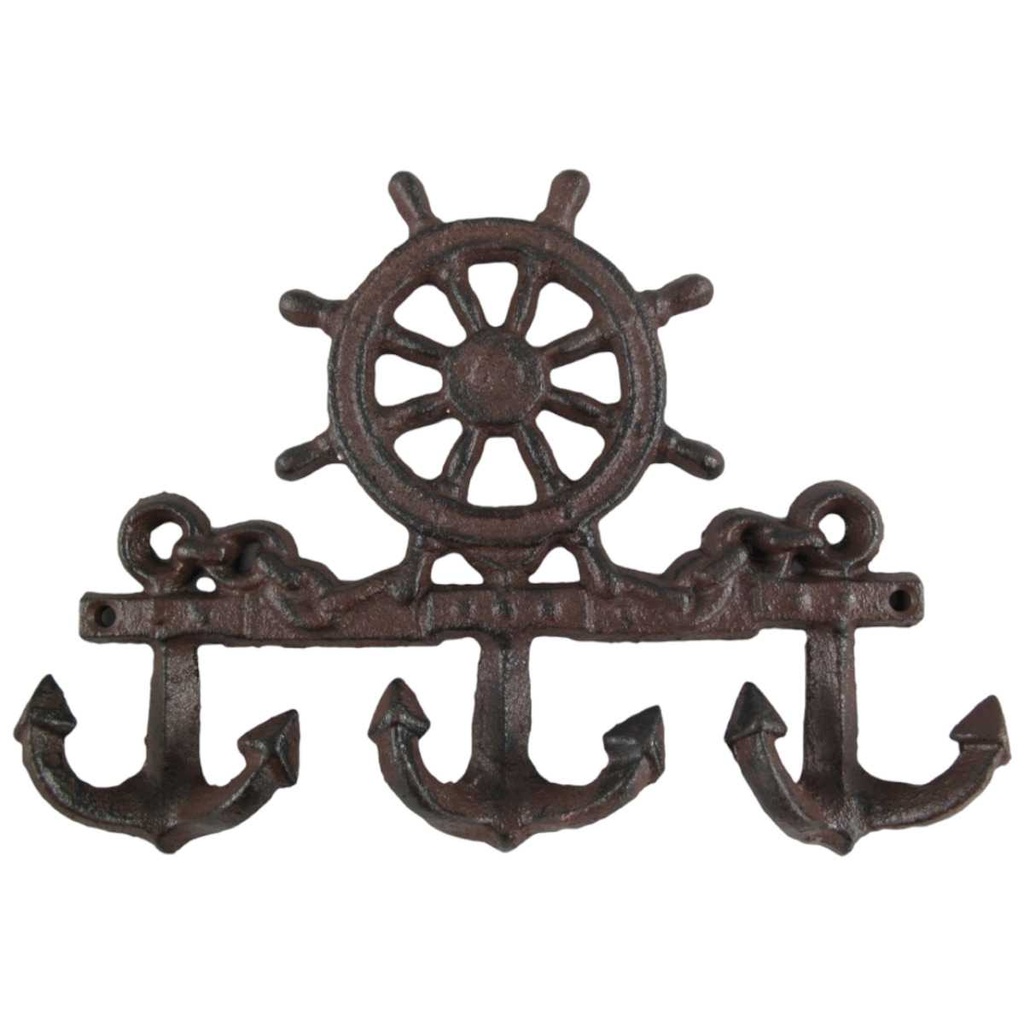 [LA-40684] Wandhaken Eisen Schiffssteuerrad Rustikal