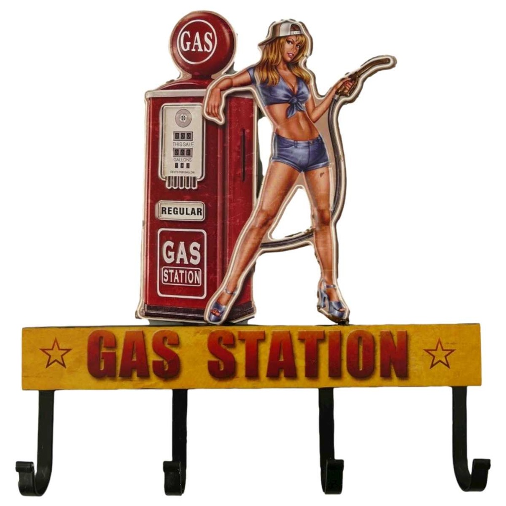 [LA-40698] Garderobenhaken Kleiderhaken Wandhaken Gestanzt Eisen Gas Station 32x31 Cm