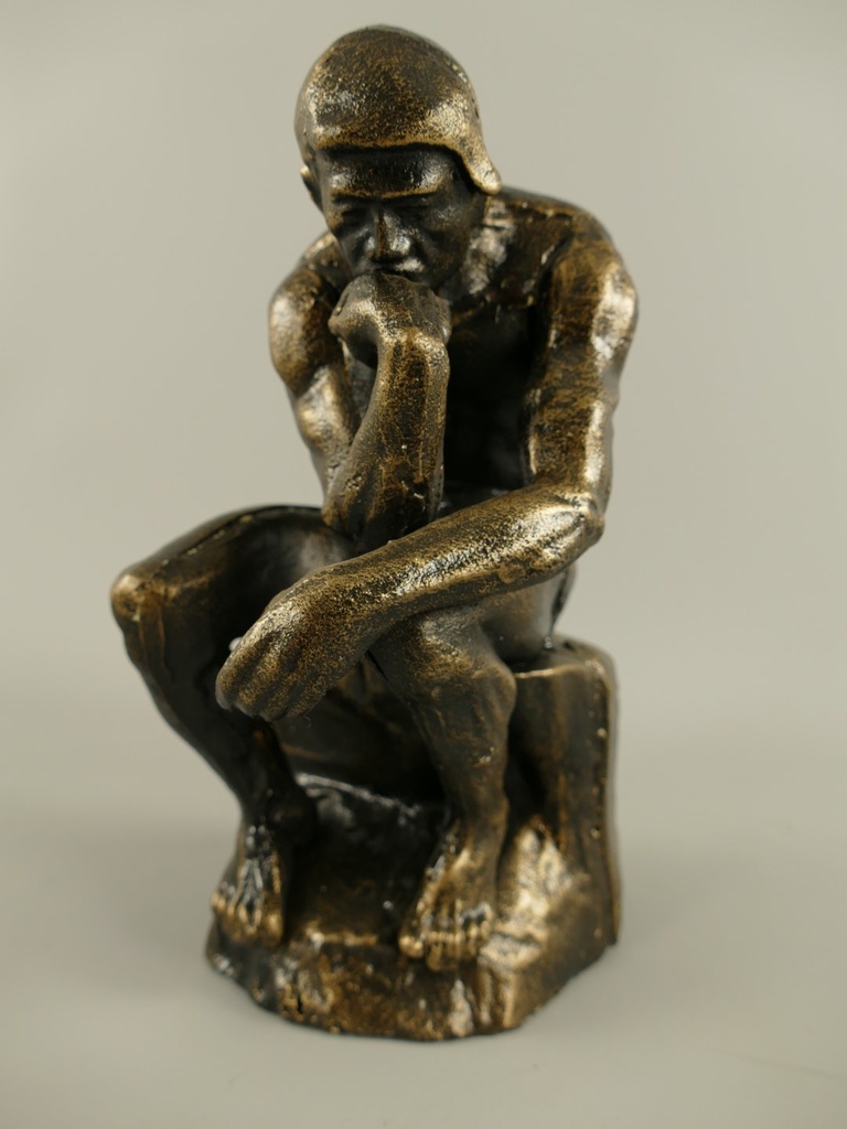 [LA-41028] Skulptur Figur Gusseisen Denker auf einem Stein sitzend