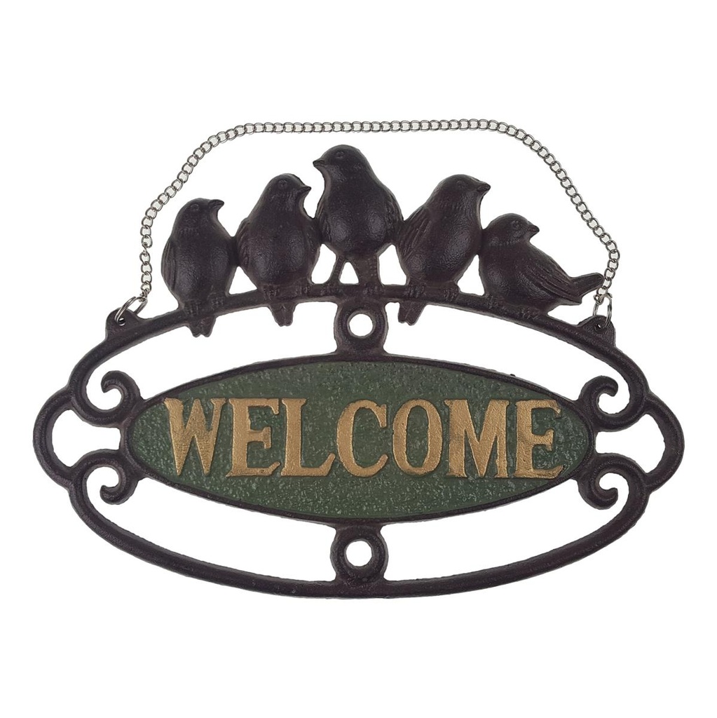 [LA-41180] Wandschild Wandplakette Gusseisen Wanddeko - Welcome Vögel