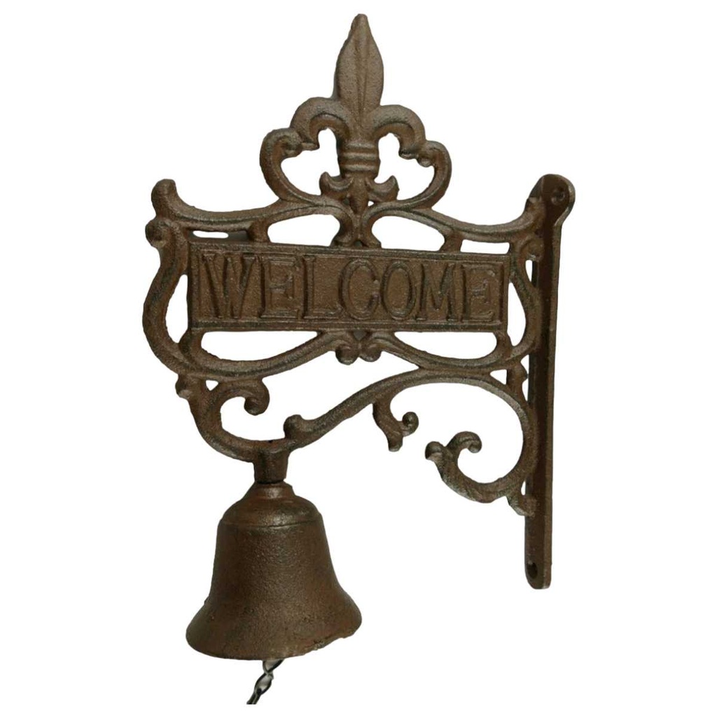 [LA-41388] Gusseisen Wandglocke Türglocke Motiv Figürchen Zierglocke Rustikal Braun 27 cm