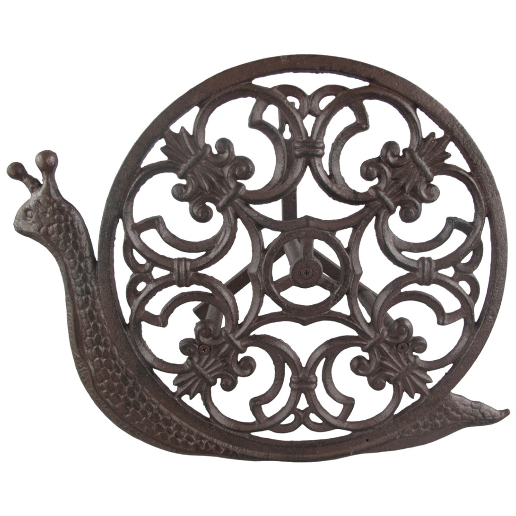 [LA-41466] Gusseisen Gartenschlauchhalter Schnecke rustikal braun L 40 cm