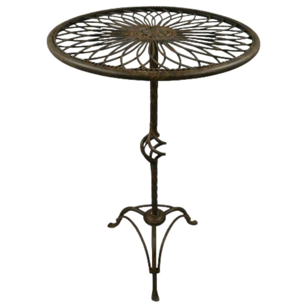[LA-41537] Tisch Rund Antik-Stil Grün Farbig Eisen H 70-D 40 cm