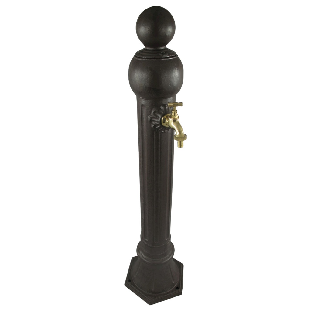 [LA-41574] Zapfsäule Rund Aluminium rustikal braun Messing Hahn H 97x23 cm