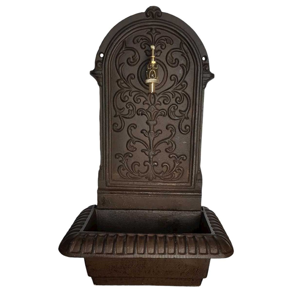 [LA-41584] Wandbrunnen Wassersäule Gartenbrunnen Zapfstelle Gusseisen Braun rustikal Terrasse #41584