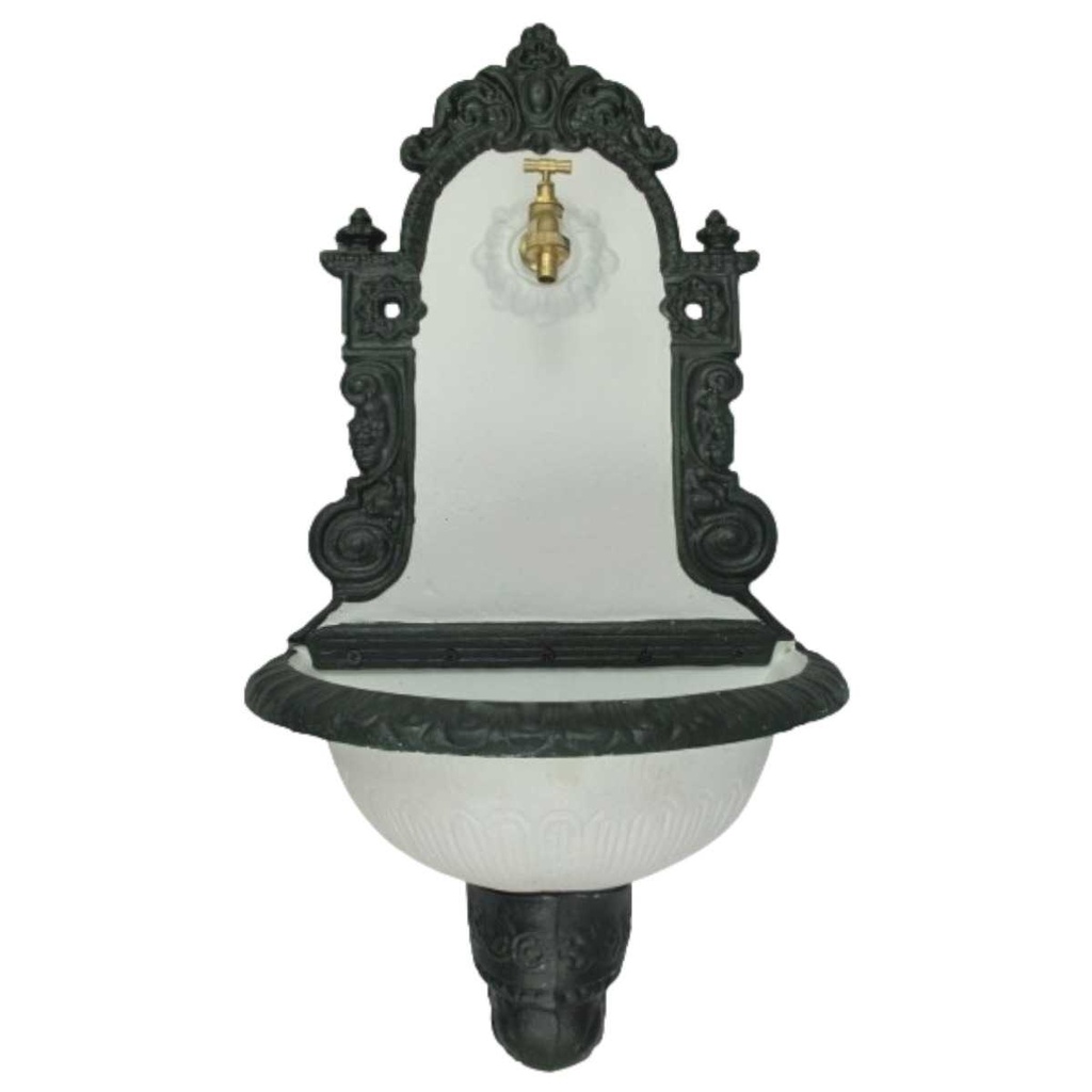 [LA-41589] Wandbrunnen Wassersäule Gartenbrunnen Zapfstelle Gusseisen Grün-weiß Terrasse