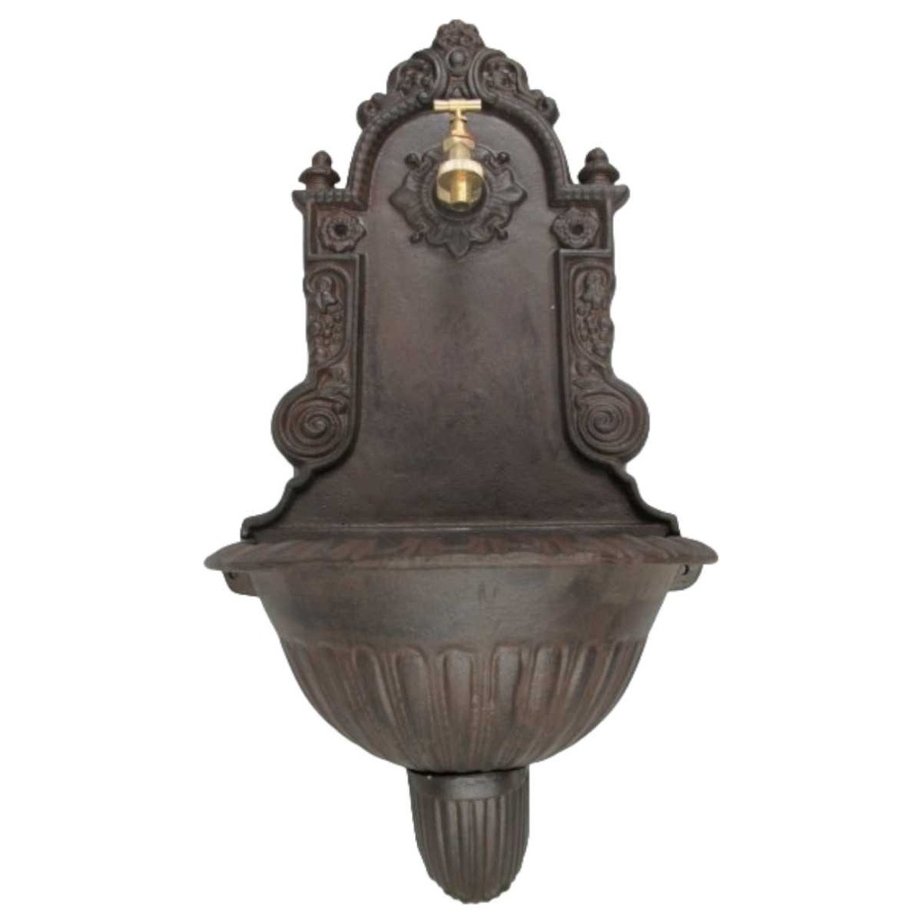 [LA-41593] Wandbrunnen Wassersäule Gartenbrunnen Zapfstelle Gusseisen Braun rustikal Terrasse #41593