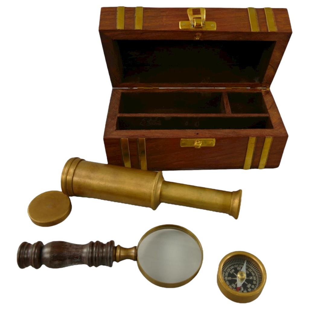 [LA-42720] Nautikset Messing Brüniert Holzdose L 17cm