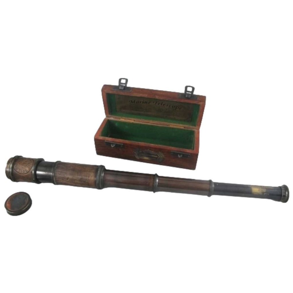 [LA-42725] Fernrohr Fernglas Messing/Leder grün patiniert
