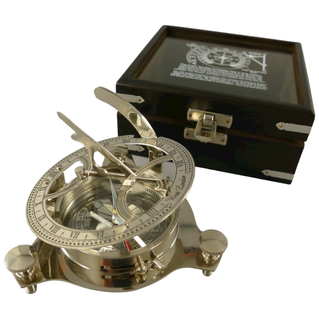 [LA-42744] Kompass Vernickelt Box Glasscheibe 5x15x15cm