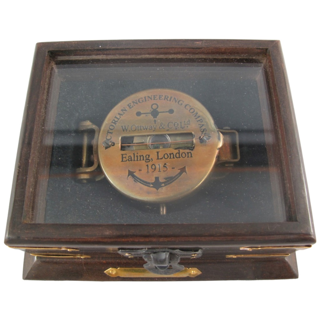 [LA-42758] Kompaß Messing Brüniert Im Box L 12x5 cm