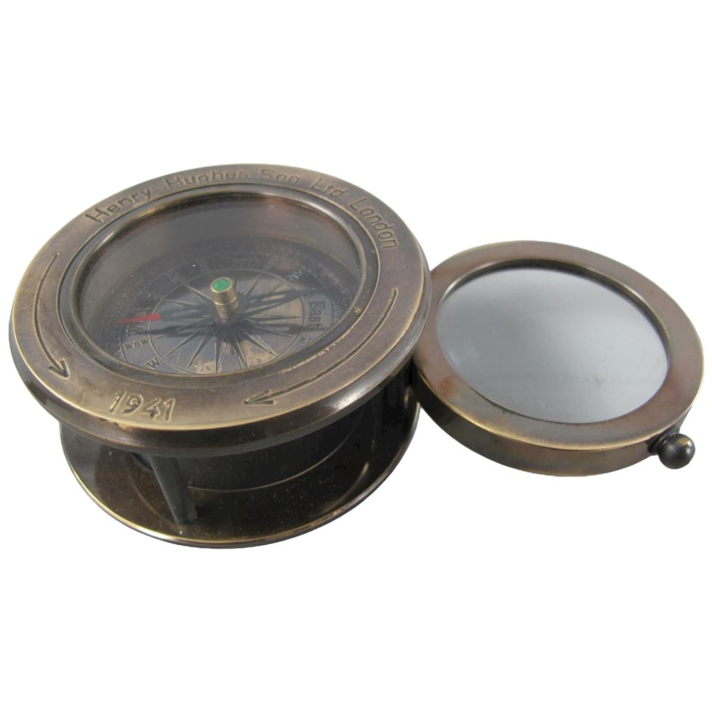 [LA-42763] Kompaß Mit Box Messing Brüniert D 7 cm #42763
