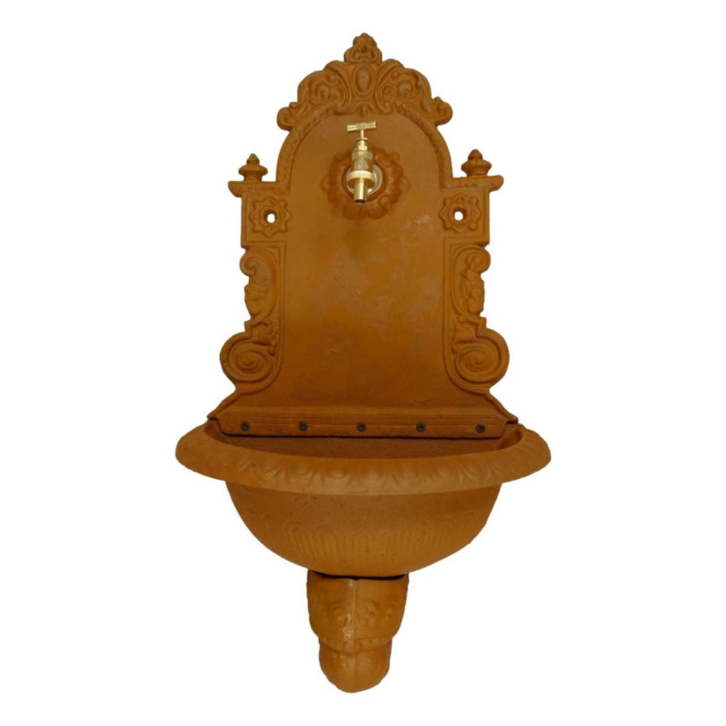 [LA-49032] Gusseisen Wandbrunnen Gartenbrunnen Zapfstelle Naturrost-Look Braun H 80 cm