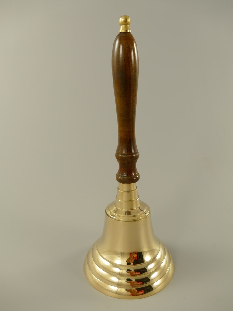 [LA-59887] Schulglocke Messing Glatt Holzgriff H 31-D 13cm