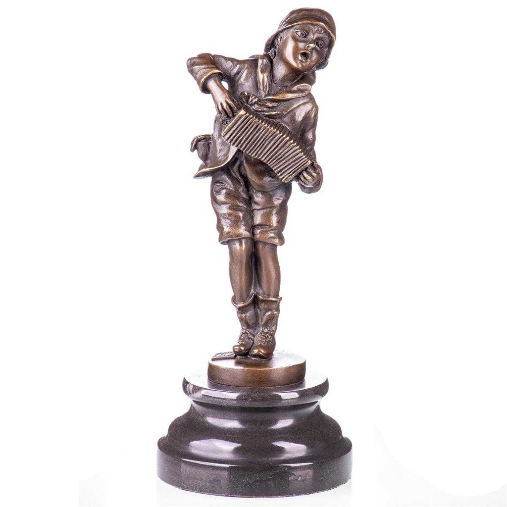 [LA-62541] Bronze Skulptur Figur Bronzeskulptur Bronzefigur Junge mit Akkordion Lazzarone nach D.H.Chiparus Art-Deco-Stil