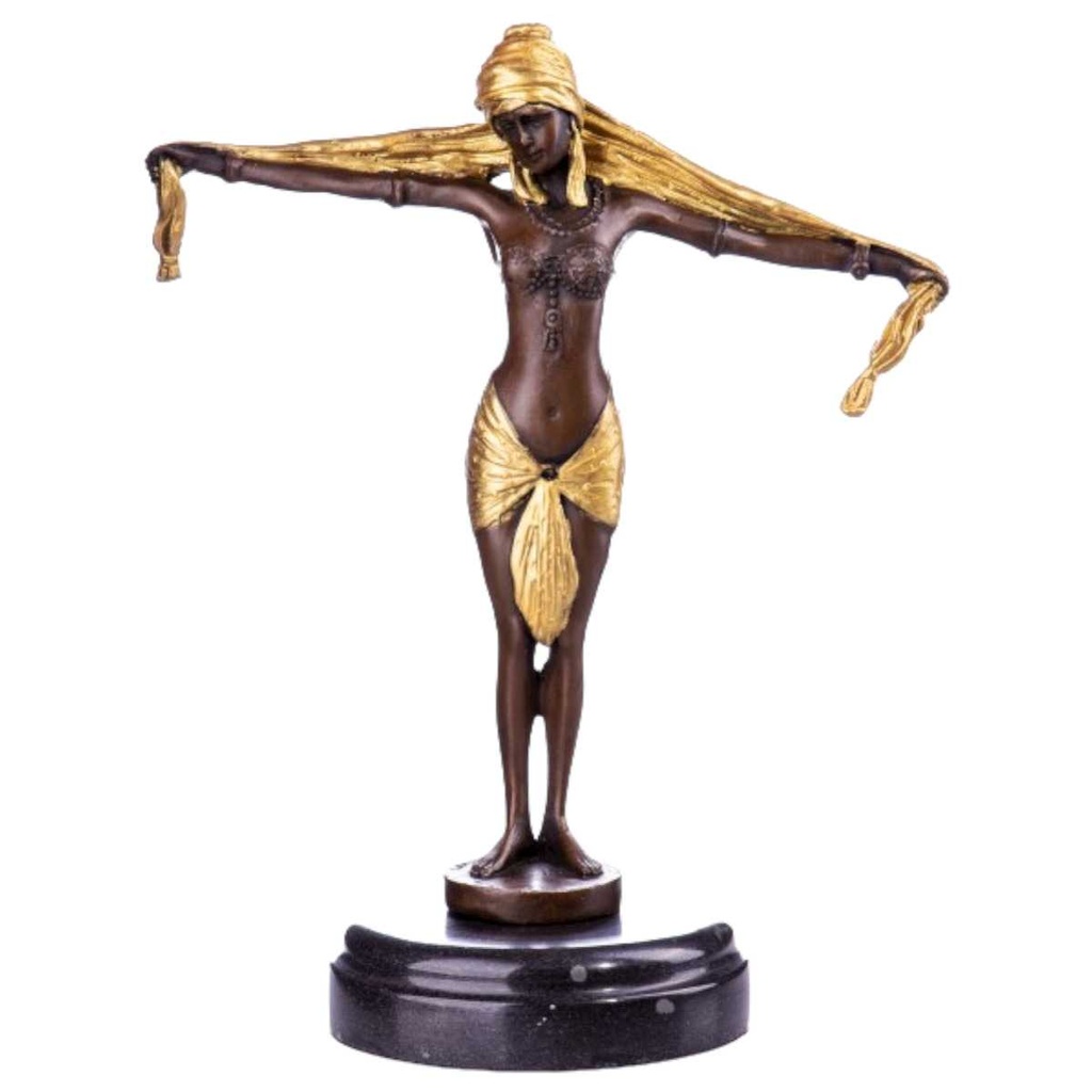 [LA-63985] Bronze Skulptur Figur Bronzeskulptur Bronzefigur Scarf Dancer Tänzerin mit Schal nach D.H.Chiparus Art-Deco-Stil