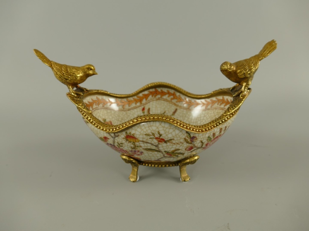 [LA-85617] Porzellan/Messing Jugendstil schale L.19x13cm