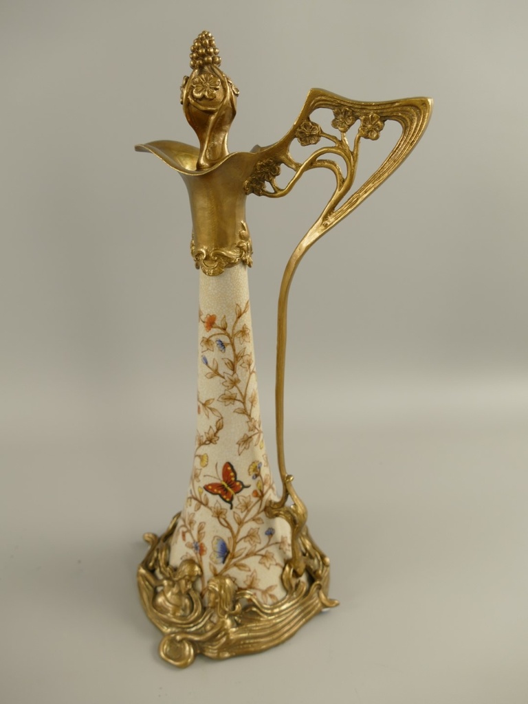 [LA-85658] Porzellan/Messing Jugendstil Flache H.35x16cm