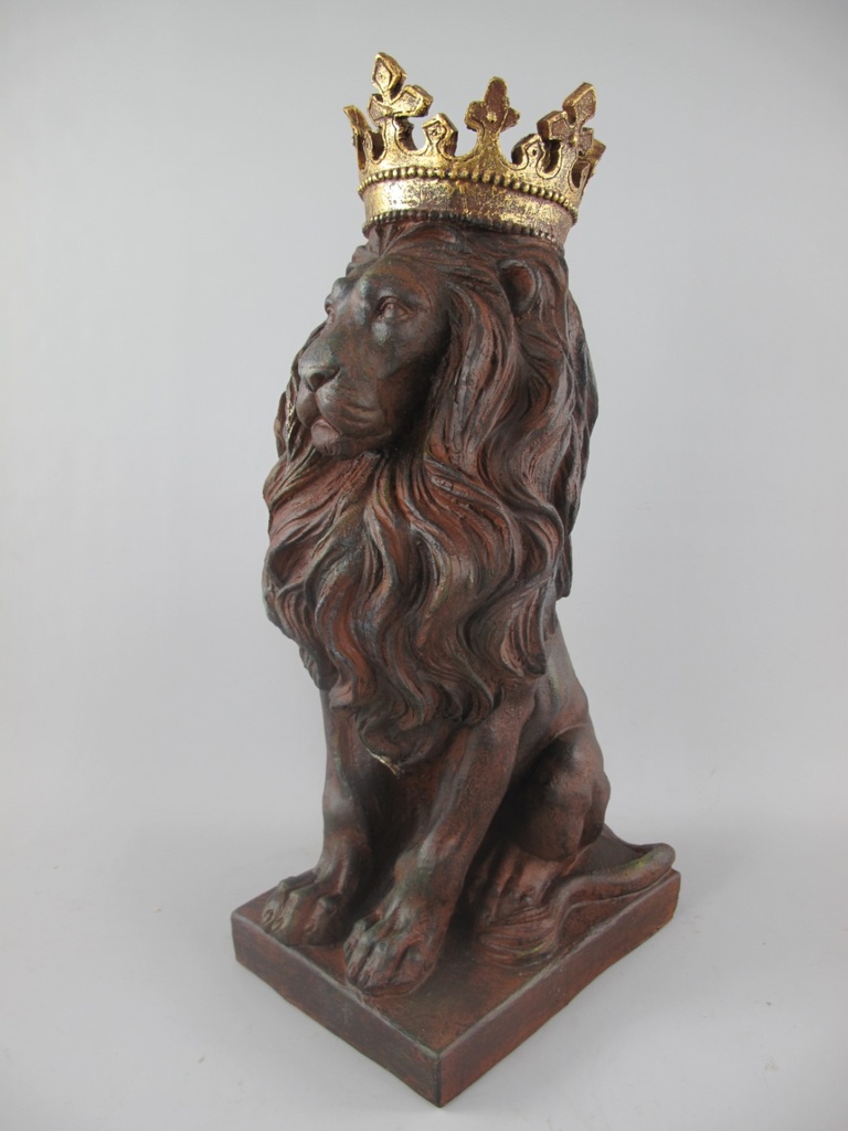 [LA-85739] Figur Skulptur Löwe Polystein rustikal braun farbig H.38x29cm