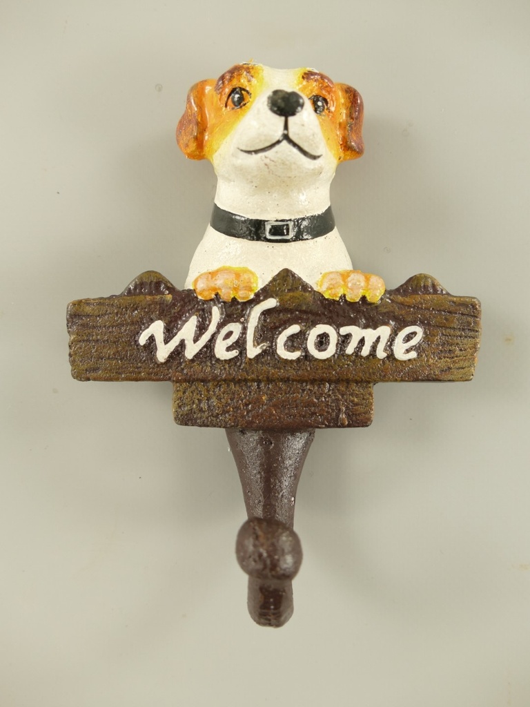 [LA-85775] Garderobenhaken Hund Welcome Eisen Farbig H.14cm