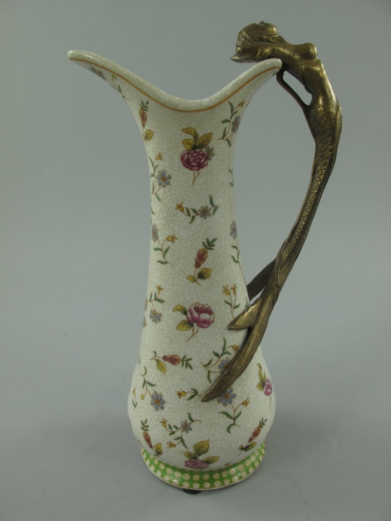 [LA-85819] Vase Porzellan/Mess. grün/Rosen H.25cm