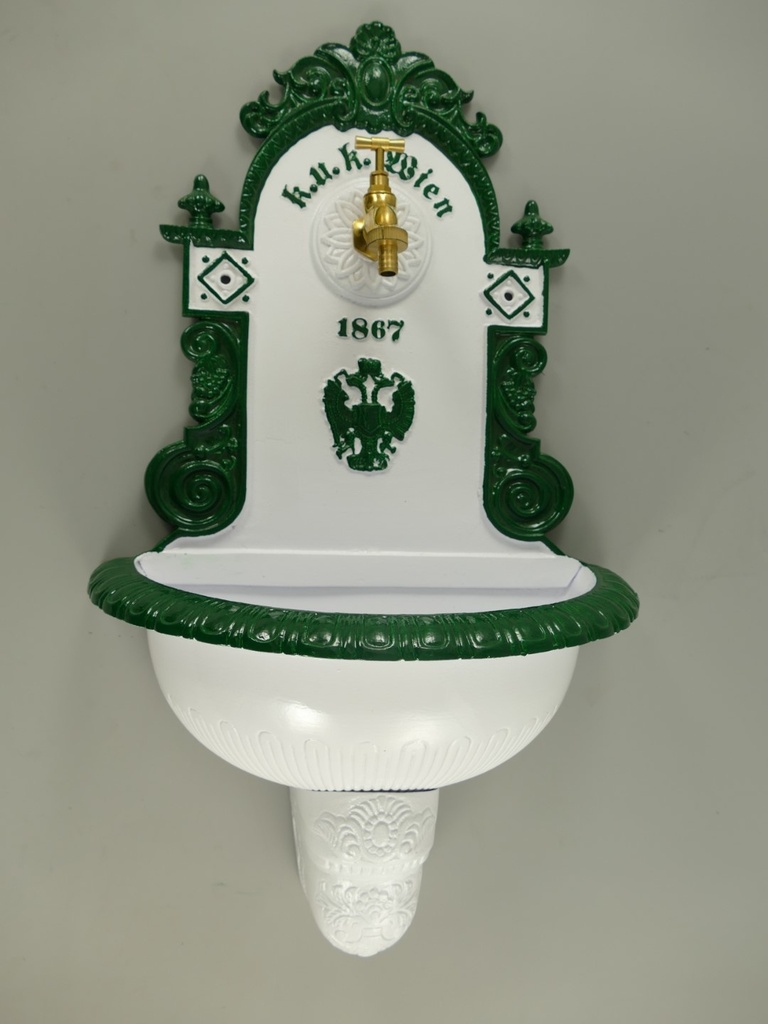 [LA-85839] Wandbrunnen 1867 Alu Guß weiß/grün H.72cm