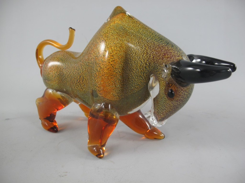 [LA-85840] Skulptur Glas Bulle Stier farbig