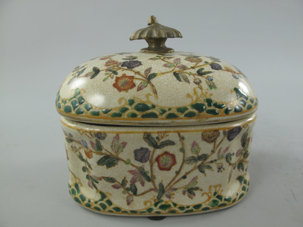 [LA-86247] Porzellan/Messing Dose Gold/grün H.11x13cm