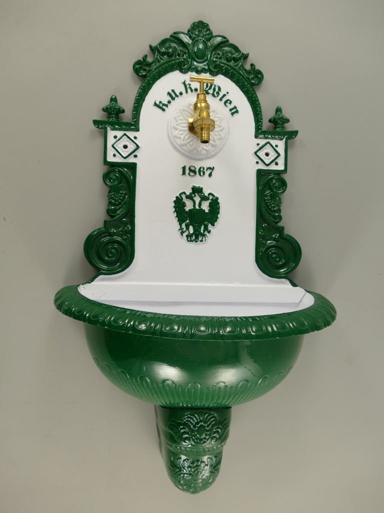[LA-86349] Wandbrunnen 1867 Alu Guß grün/weiß H.72cm