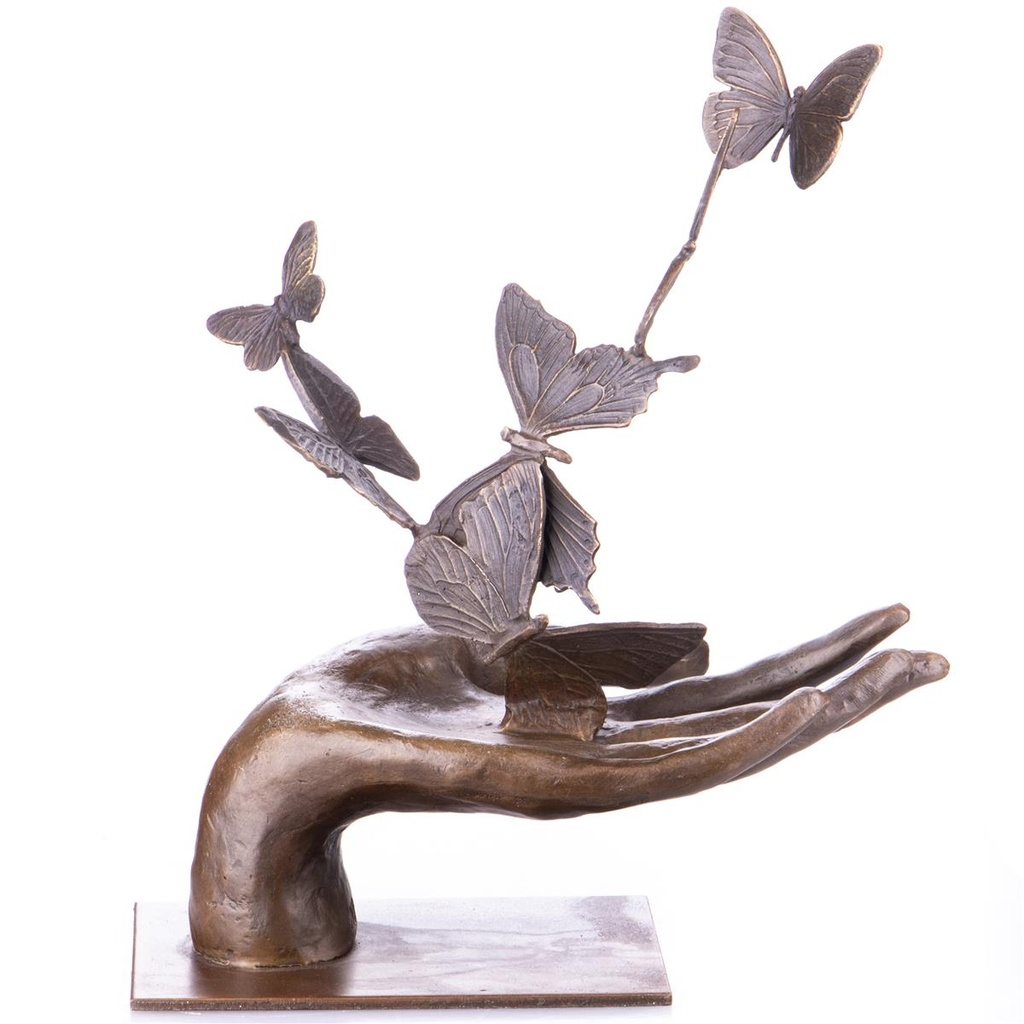[LA-99144] Moderne Bronzefigur Hand mit Schmetterlingen