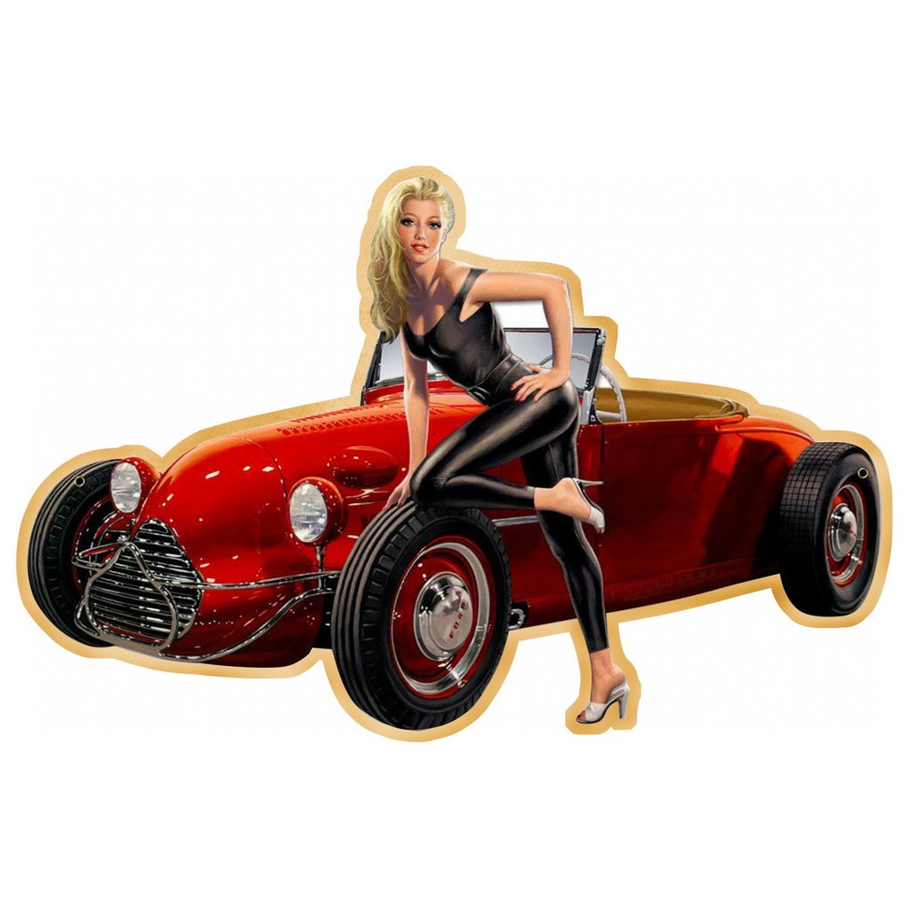 [LA-1821858] Geprägtes Blechschild Pin Up mit Sportwagen